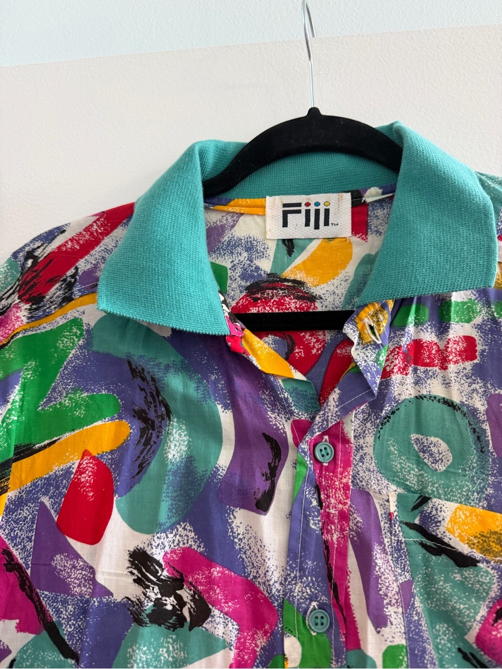 Vintage Retro Multicolor Abstract Print Short-Sleeve Button Up Shirt